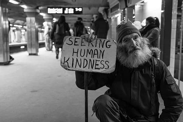not self-absorbed | homeless man seeking human kindness